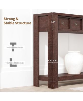 Entryway, Console Table Narrow Sofa Table Behind Couch, Farmhouse Entry Table with 2 Drawers, 2-Tier Open Shelf Hallway Foyer Table