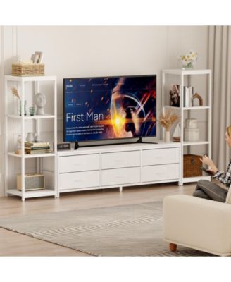 88.9" TV Stand for 75" TV, Media Console with Fabric Drawers and 4-Tier Open Shelves.