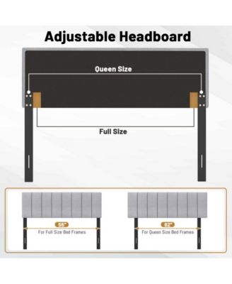 Linen Upholstered Headboard with Adjustable Width and Solid Wood Legs