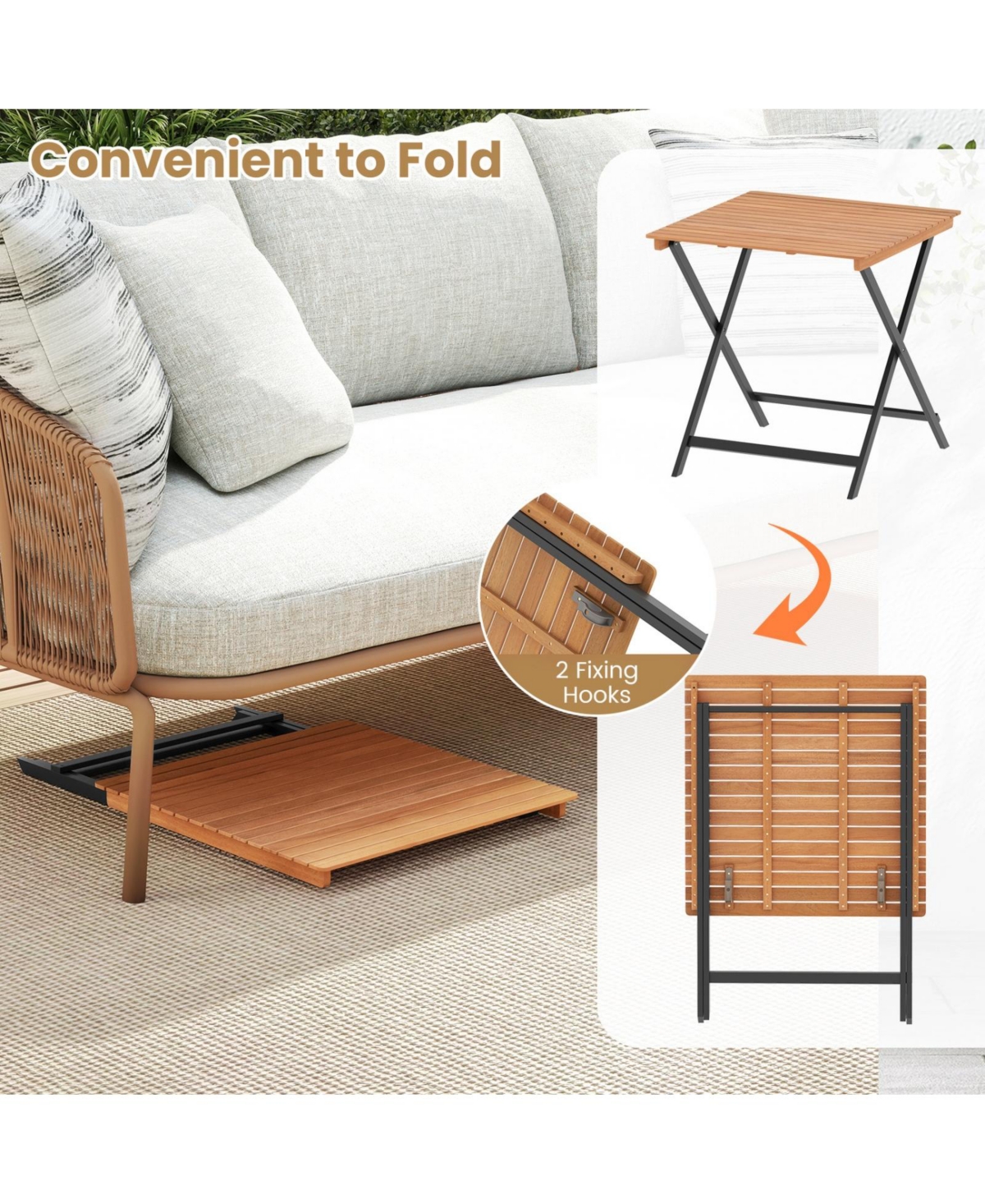 Sugift 28 in Patio Folding Square Table with Slatted Tabletop