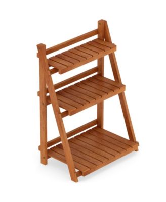 Foldable Three Tier Solid Wood Plant Stand for Patio