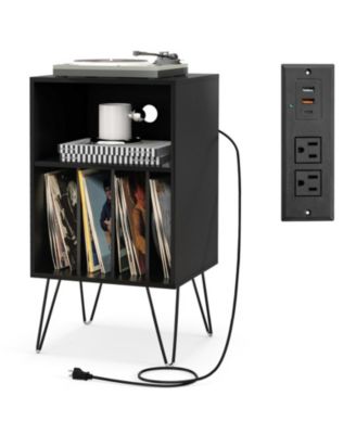 3-Tier Turntable Stand with Built-In Charging Station and 4 Vinyl Dividers