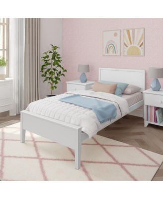Twin Bed Frame, Solid Wood Classic Platform Bed with Panel Headboard for Kids