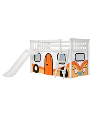 Low Loft With Easy Slide and Orange Camper Van Curtain