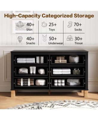 47.24'' Modern 6-Drawer Chest of Drawers, Bedroom Storage Dresser with Metal Handles and Solid Wood Legs for Living Room Organization