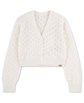 Girls' 5-16 Pointelle Cardigan Sweater