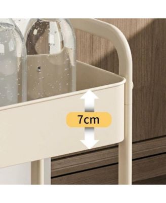 3-Tier Rolling Cart w/Wooden Tabletop, Utility Cart w/Lockable Wheels, Multipurpose Storage Organizer Trolley for Kitchen, Office, Bedroom