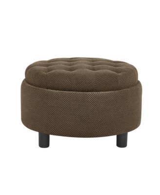 25" Round Storage Ottoman - Modern Tufted Fabric Circle Coffee Table with Removable Top, Footrest Stool for Living Room, Bedroom