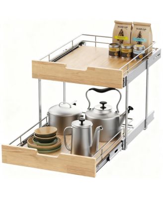 Solid Wood Wire Pull-Out Cabinet Organizer for Kitchen, Easy Install