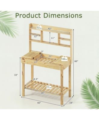 Wooden Potting Bench Table Garden Planting Workstation with 3-Tier Open Shelf