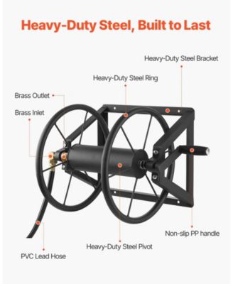 Wall Mounted Hose Reel Holds 200 ft 5/8 in Hose Steel Space Saving