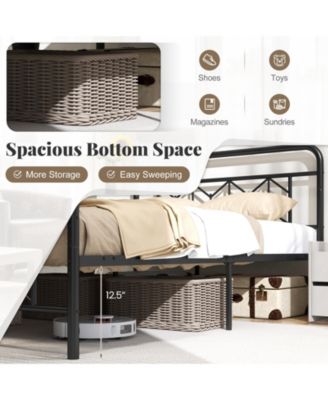 Full Size Platform Bed with High Headboard and Snap Lock Metal Slats