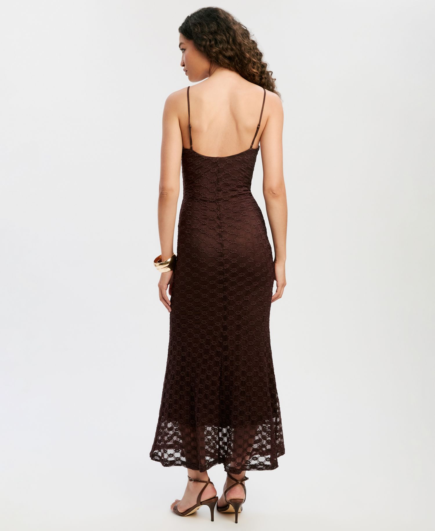 Women's V-Neckline Gold Clasp Midi Dress