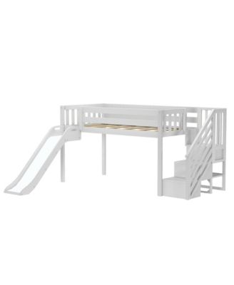 Max &  Lily Twin Size Low Loft Bed with Slide and Stairs, Solid Wood Kids Platform Bed with 14" Guardrails