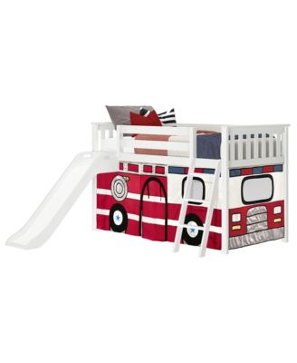 Low Loft With Easy Slide and Firetruck Curtain