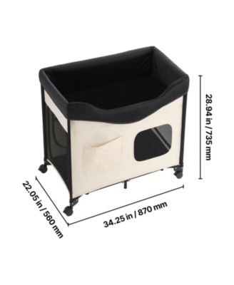 Large Foldable Elevated Pet Lounge Bed with wheels and side storage bags, sturdy raised design, portable and convenient