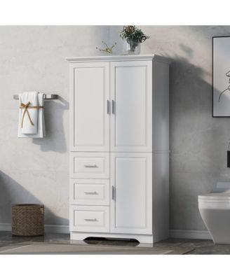 Tall Wide Storage Cabinet with Doors 3 Drawers for Bathroom Office Freestanding Organization