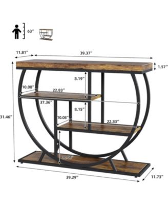3-Tier Industrial Entryway Table with Semicircular Metal Frame, Open Shelf Console Sofa Table for Living Room