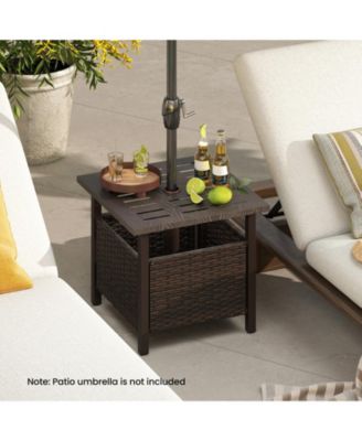 All Weather Wicker Patio Side Table with Umbrella Hole for Outdoor Use-Mix