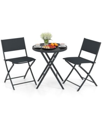 3 Piece Folding Patio Bistro Set with Glass Table and Chairs
