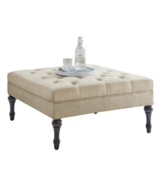 Classic Button-Tufted Linen Ottoman with Wooden Legs, Multi-Functional Footrest