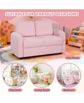 2-Seat Kids Sofa Toddler Sofa Couch with Soft Teddy Fleece Upholstery and Solid Wooden Frame