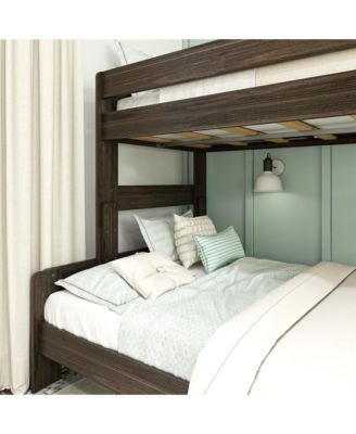 Bunk Bed Twin over Full Size, Modern Farmhouse Solid Wood Bunk Beds for Kids