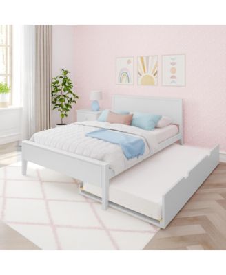 Full Size Bed Frame with Trundle, Classic Solid Wood Platform Bed for Kids