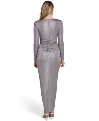 Petite Long-Sleeve V-Neck Gown