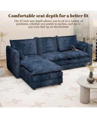 Modular Sectional Sofa L Shaped Couch, 3 Seat Sofa Set with Ottoman and Pillows, Chenille Fabric