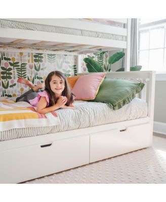 Bunk Bed with Ladder on End and Storage Drawers, Twin-Over-Full Bed Frame for Kids