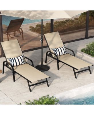 Adjustable 5-Position Outdoor Lounge Chairs Set of 2 - Durable Textilene Reclining Patio Chaise