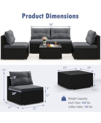 5-Piece Wicker Patio Sofa Set with Cushions and Square Coffee Table