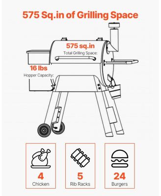 Wood Pellet Grill Smoker, 8-in-1 Outdoor BBQ, 575 Sq. In. Cooking Area, LCD Controller, Meat Probe, 500degree(s)F Max