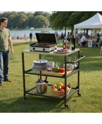 Stainless Steel Outdoor Grill Cart  with Mesh Shelves