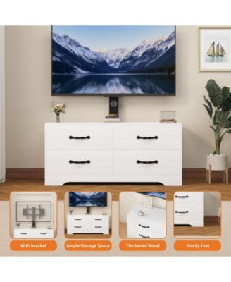 63" Modern TV Stand and Media Console for Up to 75" TVs - MDF with Adjustable Mount, 6 Drawers.
