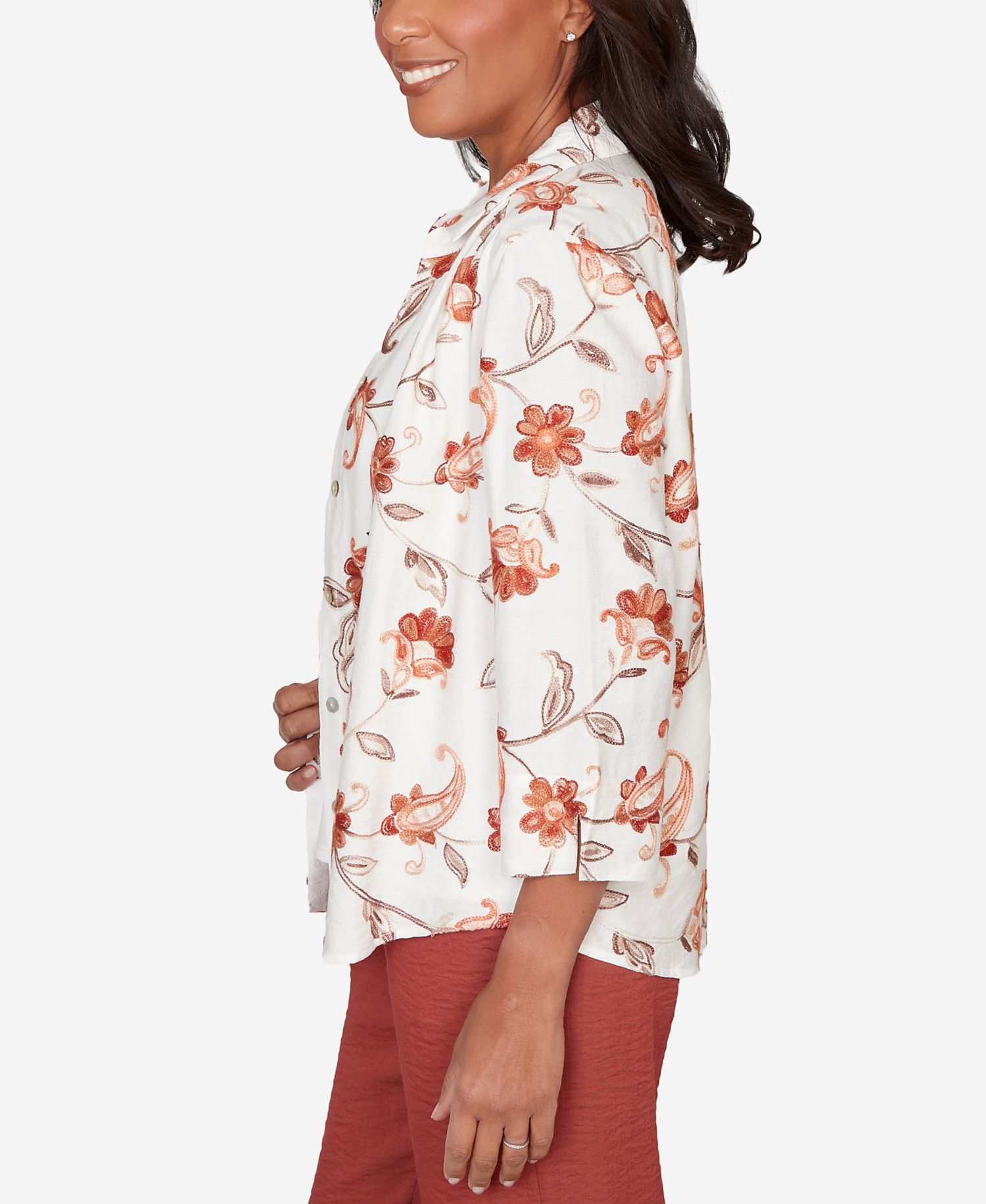 Petite Spice Market Paisley Floral Collared Two-In-One Top with Necklace