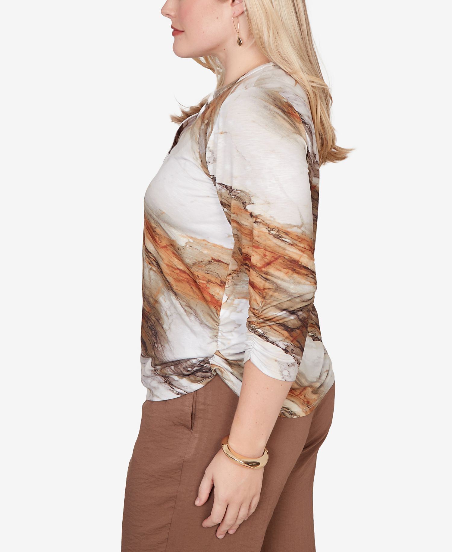 Petite Spice Market Marble Print Split Neck Top