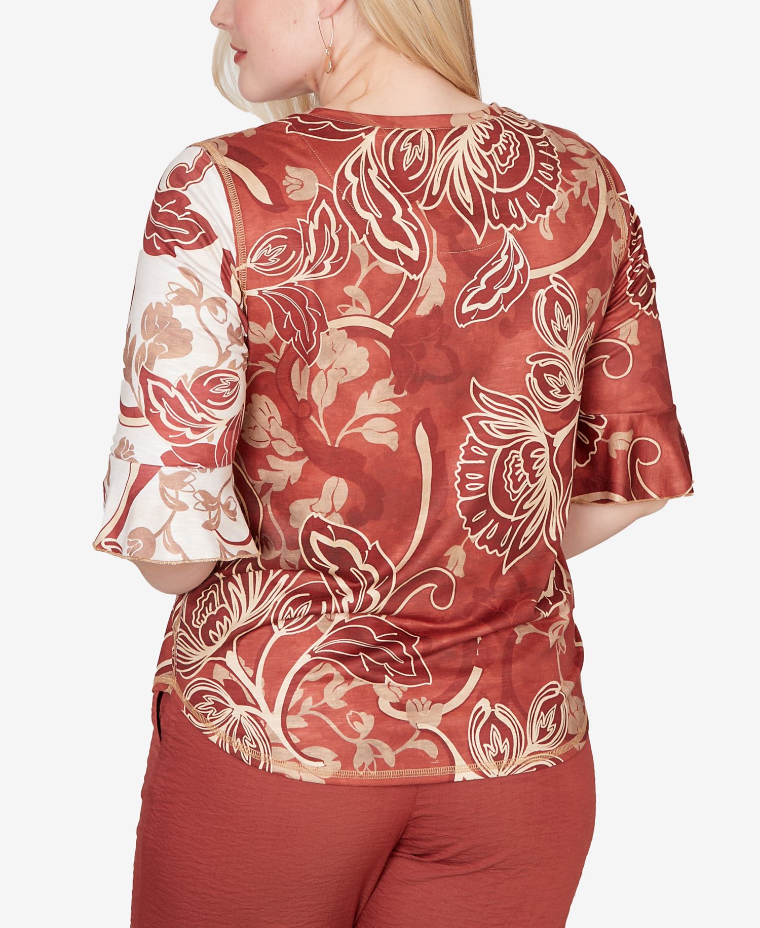 Petite Spice Market Spliced Colors Scroll Print Crewneck Top