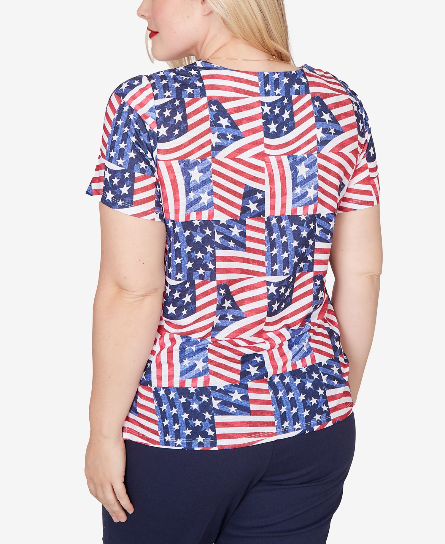 Petite Lady Liberty American Flag Patchwork Short-Sleeve T-Shirt