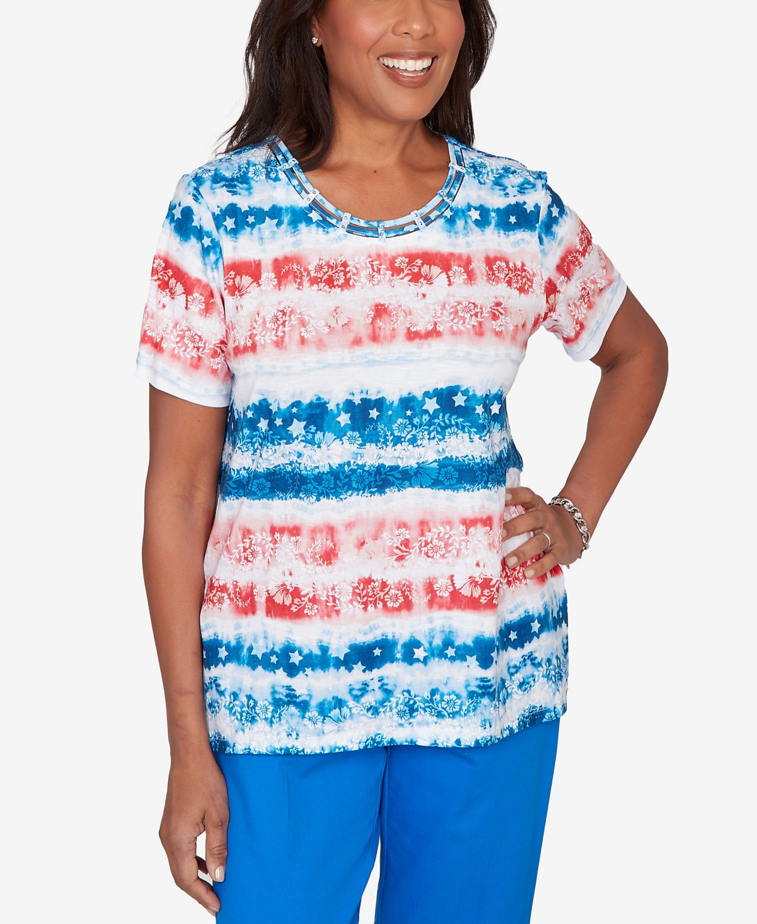 Petite Lady Liberty Americana Tie-Dye Stripes Short-Sleeve T-Shirt