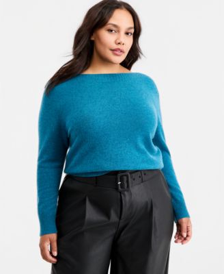 Plus Size 100% Cashmere Boat-Neck Sweater