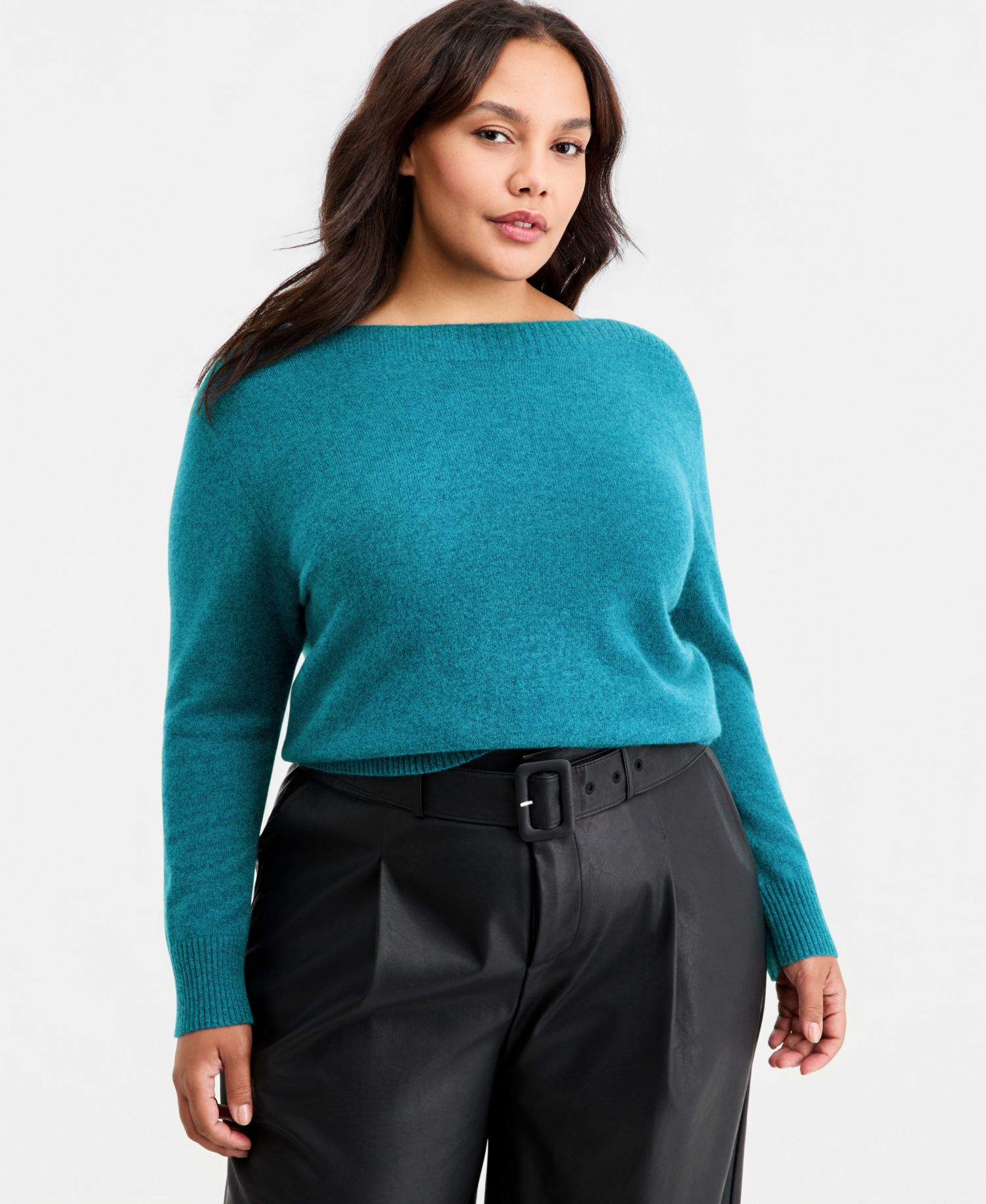 Plus Size 100% Cashmere Boat-Neck Sweater