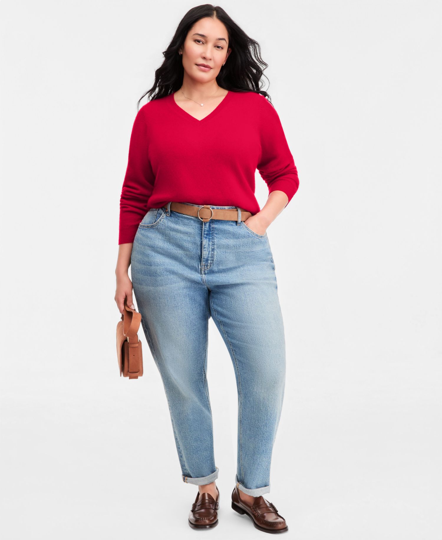 100% Cashmere Petite V-Neck Long-Sleeve Sweater