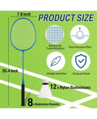 8 Packs Badminton Rackets Set 12 Shuttlecocks Adult Backyard Gym Beach Outdoor
