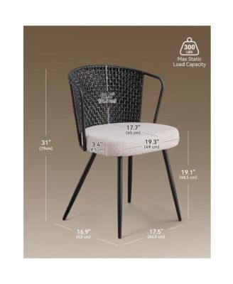 Rattan Dining Chairs Farmhouse Upholstered Cane Back Kitchen Chair with Boucle Cushion, Metal Legs and Wingback