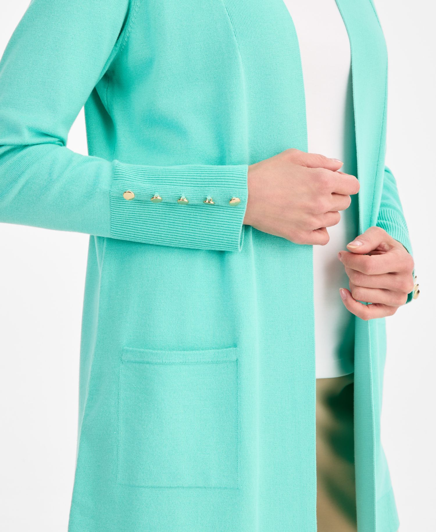 Petite Open-Front Button-Cuff Cardigan Sweater
