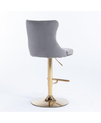 Velvet Swivel Bar Stools Set of 2, Adjustable Counter Height Chairs with Nailhead Trim and Metal Base for Kitchen Island