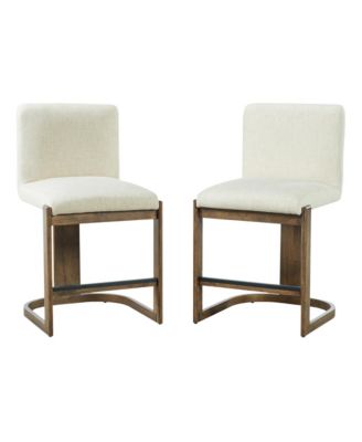 Modern Bar Stools Set of 2, 24" Solid Wood Counter Height Chairs with Linen Cushion Seat for Kitchen Island and Home Bar