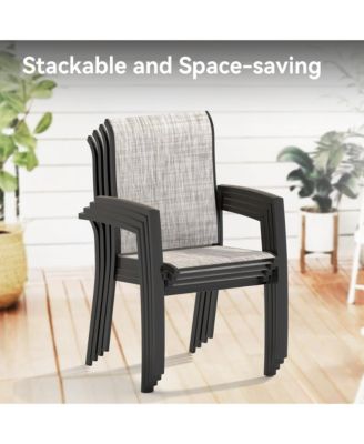 2-Piece Stackable Outdoor Dining Chairs, Metal Frame with E-Coating, Textilene All-Weather Patio Chairs
